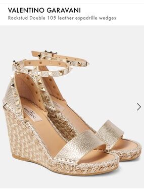 Valentino Gold Leather Studded Ankle-Strap Wedge Sandals